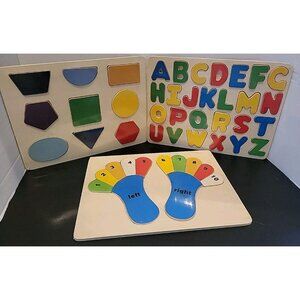 Lot of 3 Vintage Wooden Puzzles Preschool Letters Shapes Hands Fingers Sealed